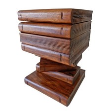 Carved wood stacked book stool - stacked,