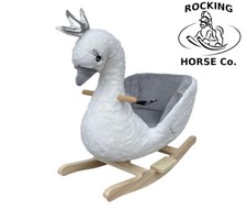 NEW Plush White SWAN Rocking Chair Beautiful on Wooden Rockers - Age 12m +