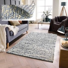 LARGE THICK CREAM DUCK EGG BLUE PEBBLES BOBBLE 100% WOOL 3D RUG CLEARANCE