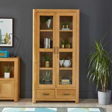 Soho Oak Glazed 2 Door 2 Drawer Tall Display Cabinet Unit - Solid Glass - SC21