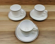 3 x Vintage Arcopal France Restaraunt  Brown Rim Tea Cups & Saucers  - 1970s 