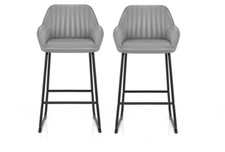 Kady *Set of Two* Real Leather Grey Kitchen Breakfast Bar Stool