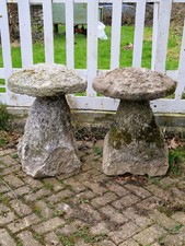 Pair Of Cornish Granite Mushrooms 