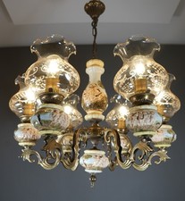 Colonial 6 Lights Brass Ceramics Blown Murano CAPODIMONTE Fixture Chandelier