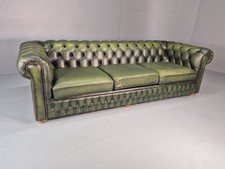 3 Seater Chesterfield Sofa Green Leather Studded Vintage EB11027 VCHE