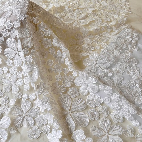 Ivory beaded flower lace - beaded,