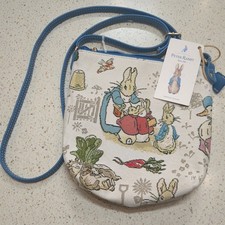 New Tags Peter Rabbit Sling Cross Bag Signare Tapestry Beige Blue Adjustable 