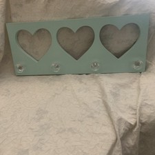 Shabby Chic wall coat rack  mint green clear knobs heart cutout wood decor
