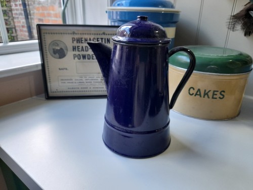Vintage blue enamel coffee - enamel, pot