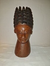 Vintage African hand carving wood woman head figurine