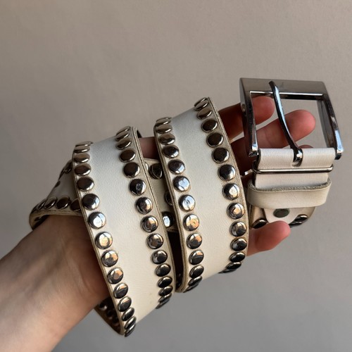 Vintage white studded - white, leather