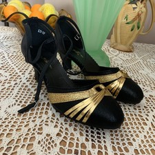 Vintage Style 1920s 30s Black & Gold Dancing/Evening Shoes Size 4 ( 37 ) New.