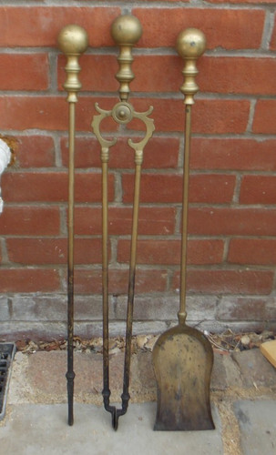 Brass ball handled fire - fire, iron