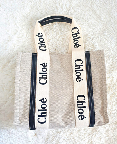 Chloé beige black canvas tote - chloé,
