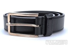 PRADA Solid Black Leather Silver Buckle Mens Luxury Dress Belt - Size 38