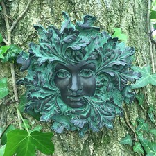 Bronze Queen Green Man Garden Gift Wall Plaque Outdoor Ornament Decoration 09056