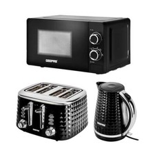 Geepas Electric Kettle 4 Slice Bread Toaster & Microwave Kitchen Set Black