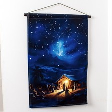 Light Up Nativity Wall Tapestry Traditional Christmas Scene Fabric Banner Hanger