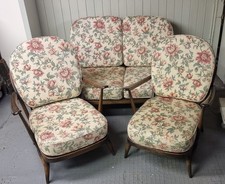 Vintage Ercol Fluer De Lys 3 Piece Suit 2 Seater Sofa 2x Chairs Low Profile