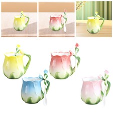 3D Rose Ceramic Coffee Mug with Spoon Flower Cup Tea Milk Juice Gift 320ml 
