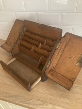 Antique Wooden Stationary Box With Drawer - No Key - H 30cm W 34cm