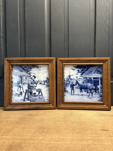 Delft blue tile oak - oak, framed