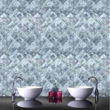 Contour Lagoon Bathroom Kitchen Blue Grey Geometric Tile Effect Wallpaper 104882
