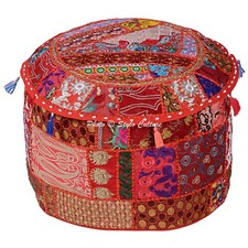 Indian Patchwork Pouf Ottoman