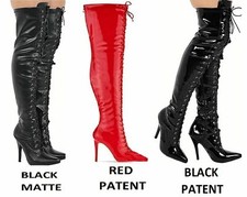 Ladies Thigh High Over The Knee Fetish Boots Front Lace Stiletto Heel Sizes 3-12