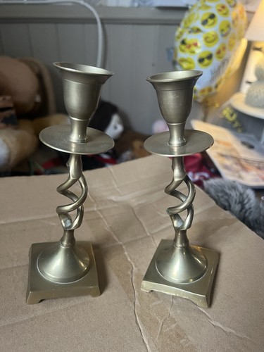 Pair vintage brass - brass, candle