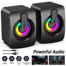 USB Wired LED Computer Speakers Stereo Bass Subwoofer 3.5mm for Desktop PC MP3