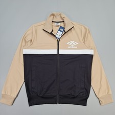 Umbro Mens Tracksuit Jacket Black Beige Medium Full Zip Panelled Poly Track Top