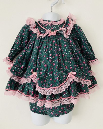 Vintage green pink baby dress - pink,