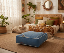 Sabra silk pouf cover blue - silk,