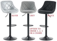 Bar Stools Faux Leather, Black Grey Silver,  Kitchen Breakfast Bar, 1 , 2, 3, 4