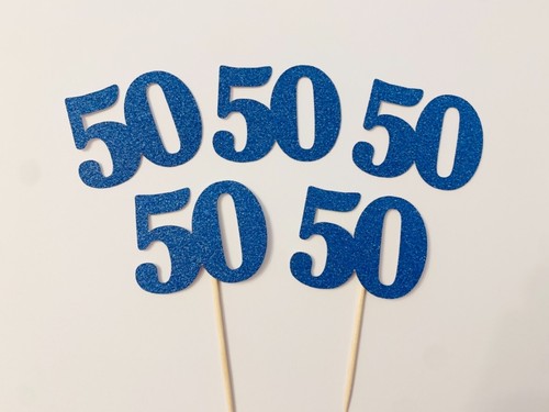50th birthday blue glitter - 50th,