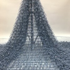 Glitter Lace Ruffle Fabric Sequin Mesh Tulle Cloth Sewing for Wedding Dress DIY