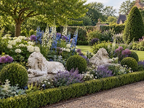 Large pair stone lions garden - large,
