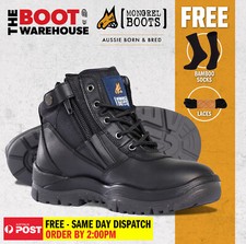 Mongrel 261020 Work Boots. Steel Toe Safety. Black, Zip-Sider. PRESS STUD CLIP! 
