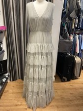 Coast Tulle Tiered Maxi Dress Silver Size UK 12 [NR]