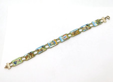 Egyptian Revival Silver Plated Enamel Ancient Vista Panel Bracelet Antique c1940