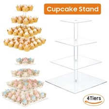 4 Tier Square Cupcake Stand Wedding Birthday Party Acrylic Xmas Cake Display