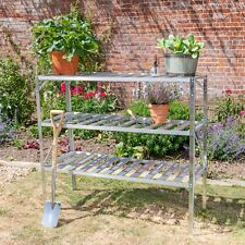 Silver Aluminium Slatted Greenhouse 3 Tier Metal Garden Staging Workbench 126cm