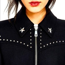 NWOT Zara Black Pea Coat with Silver Studs Size Medium