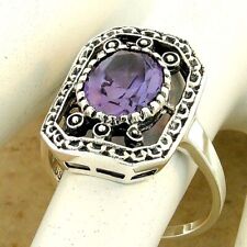 ANTIQUE STYLE 3 Ct COLOR CHANGING SIM ALEXANDRITE 925 STERLING SILVER RING #1071