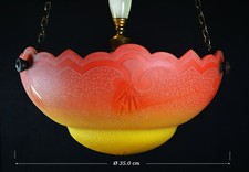 Vintage 1930s Art Deco Pendant Light, Moulded Moonstone Tinted Glass, Plafoniere