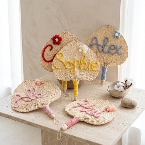 Handmade straw woven fans - straw,