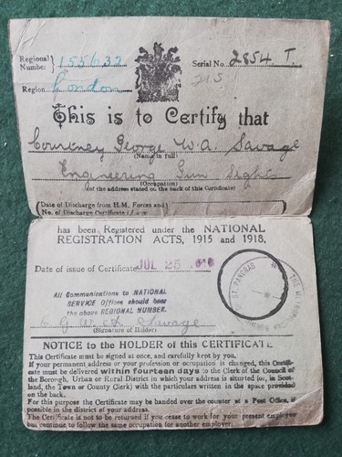 Ww1 national registration card - national,