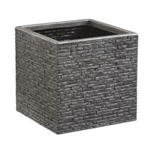 32cm Grey Brick Stone Effect Square Plastic Planter Flower Pot Patio Planter