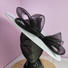 white black large fascinator wedding hat  Kentucky Derby Royal Ascot bow